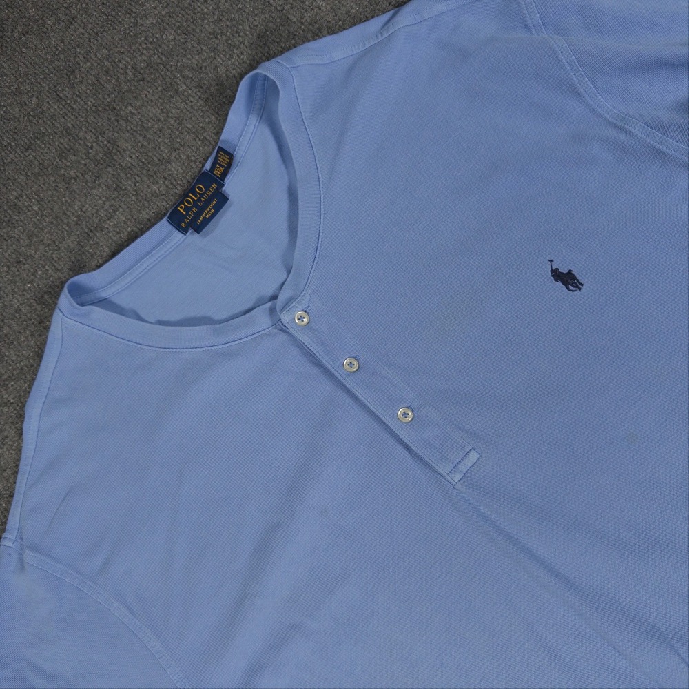 Polo Ralph Lauren Mens 2XLT Featherweight Mesh Henley Shirt Light Blue #4773